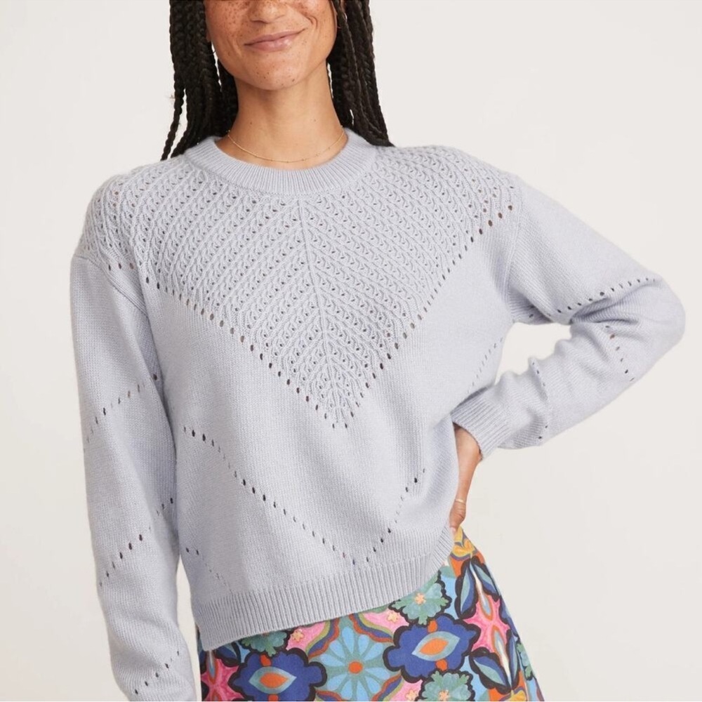 Marine Layer Olivia Sweater Crewneck Relaxed Fit Light Grey Heather Size Small